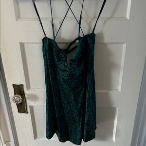 For Love And Lemons Teal Leopard Mini Dress